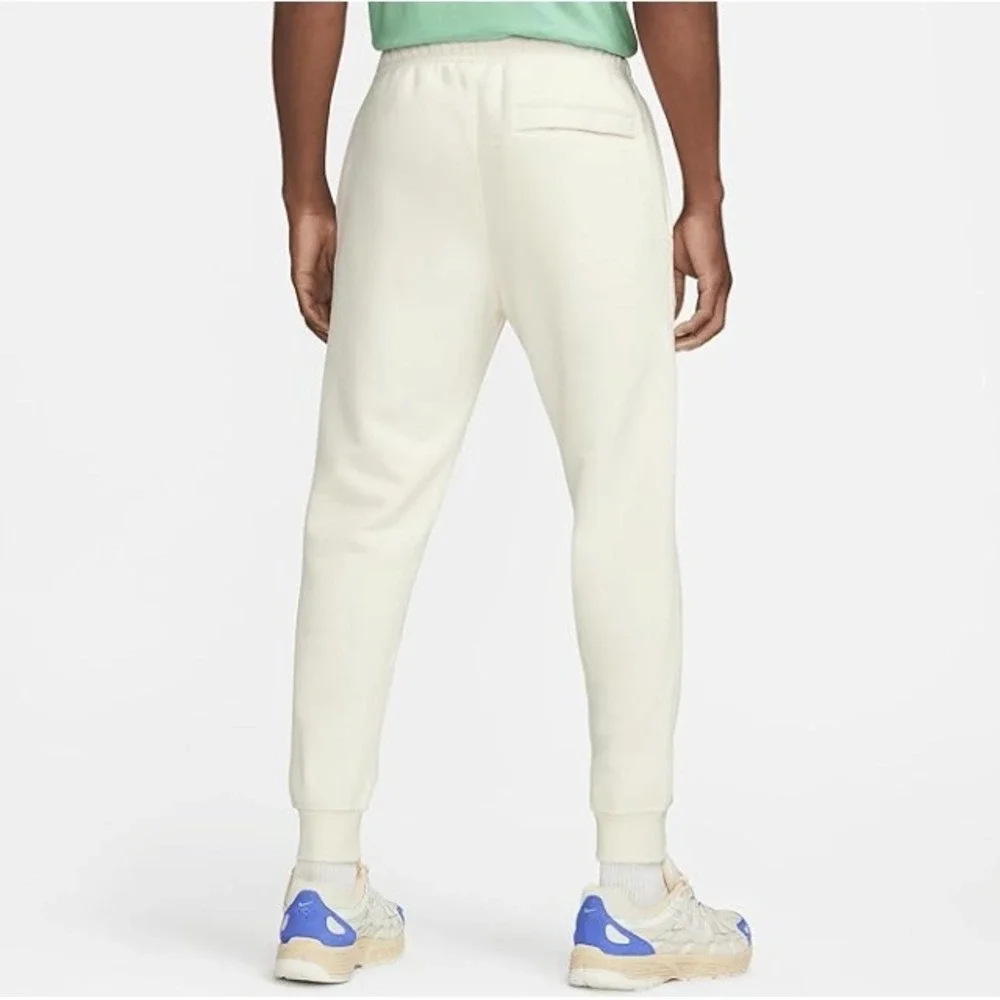 NIKE Mens 'Club Fleece' Joggers Large Cream Patch Logo Tapered Sweatpants